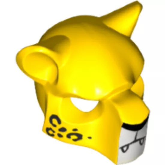 Minifigure, Headgear Mask Feline with Black Nose, Leopard Spots and Fangs Pattern