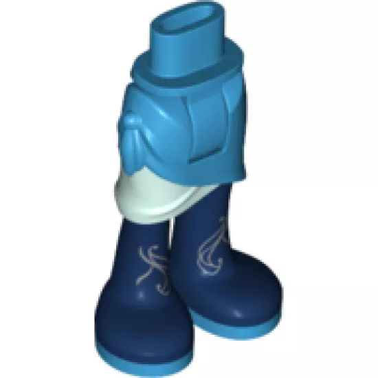 Mini Doll, Legs with Hips and Skirt Wrap, Light Aqua Layer, Long Dark Blue Boots with Silver Filigree and Dark Azure Soles Pattern