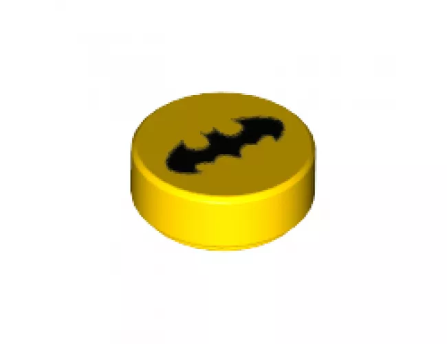Tile, Round 1 x 1 with Black Bat Batman Logo Pattern