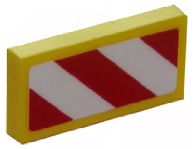 Tile 1 x 2 with Red and White Danger Stripes (Red Corners) Pattern Model Right Side (Sticker) - Sets 4204 / 60152