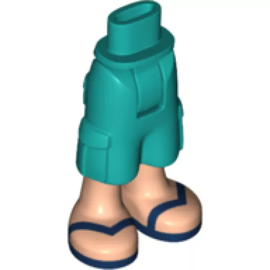 Mini Doll, Legs with Hips and Trousers Cropped Large Pockets, Light Nougat Legs and Dark Blue Sandals with V-Shaped Straps Pattern