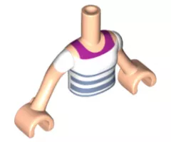 Mini Doll, Torso Friends Girl White Strapless Top over Magenta Tank Top, Sand Blue Stripes Pattern, Light Nougat Arms with Hands with White Short Sleeves