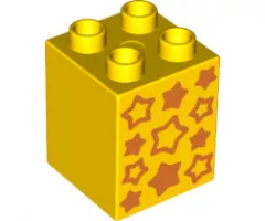 Duplo, Brick 2 x 2 x 2 with Orange Stars Pattern