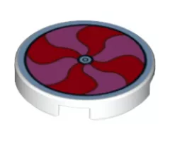 Tile, Round 2 x 2 with Bottom Stud Holder with Red and Dark Pink Pinwheel Pattern
