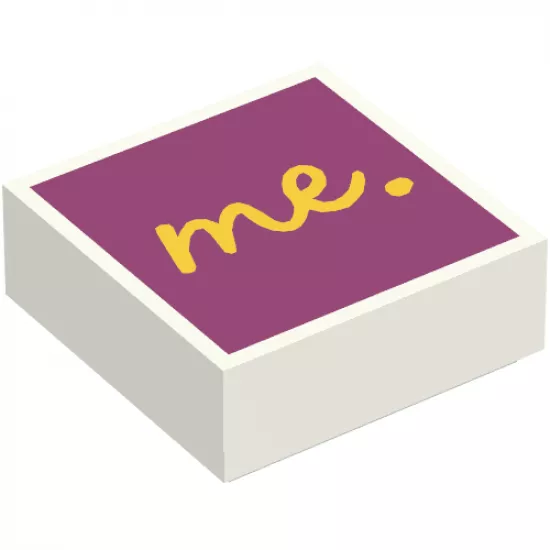 Tile 1 x 1 with Yellow 'me.' Script on Magenta Background Pattern