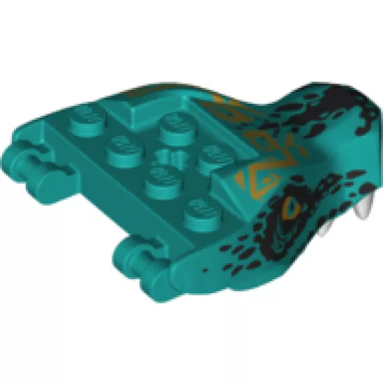 Animal, Body Part Dragon Head (Ninjago) Upper Jaw with Yellow and Green Eyes, Gold Tattoos, Black Scales and White Teeth Pattern
