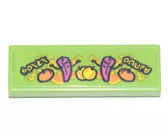 Tile 1 x 3 with Ninjago Logogram 'Chili House', Magenta Chilies, Yellow and Orange Fruit, and Flames Background Pattern (Sticker) - Set 71741