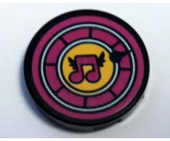 Tile, Round 2 x 2 with Bottom Stud Holder with Magenta Musical Note in Yellow Circle with Magenta Border Pattern (Sticker) - Set 41346