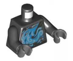 Torso Ninja Robe Silver Trim with Blue Wave Pattern / Black Arms / Dark Bluish Gray Hands