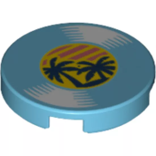 Tile, Round 2 x 2 with Bottom Stud Holder with LP Record, Palm Trees on Label Pattern