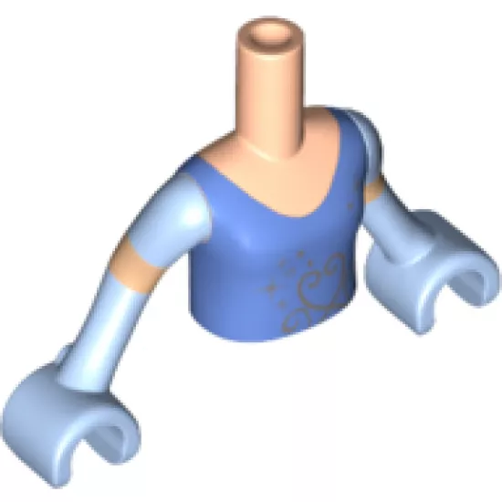 Mini Doll, Torso Friends Girl Medium Blue Top with Stars, Scrolls Pattern, Light Nougat Arms with Hands with Bright Light Blue Short Sleeves and Gloves