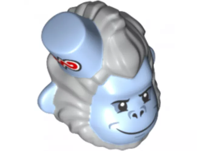 Minifigure, Head, Modified Monkey with Hat, Evil Smile Pattern