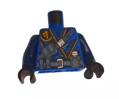Torso Tunic, Yellow Ninjago Logogram 'J', Dark Bluish Gray Belts and Pouches Pattern / Dark Blue Arms / Black Hands