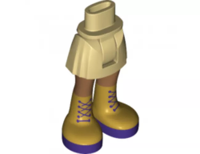 Mini Doll, Legs with Hips and Skirt, Medium Nougat Legs and Long Gold Boots with Dark Purple Laces and Soles Pattern