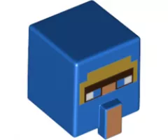 Minifigure, Head, Modified Cube Tall with Raised Rectangle, Blue Eyes and Pearl Gold Nose Pattern