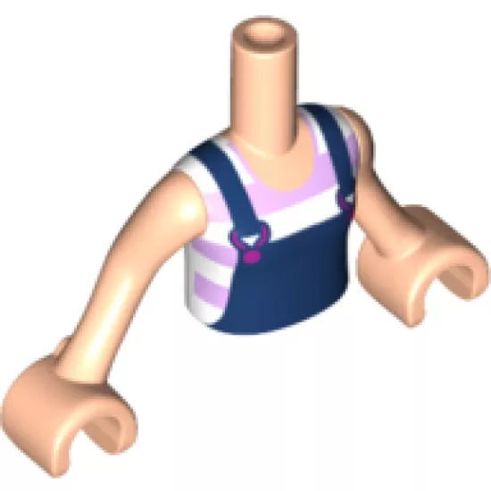 Mini Doll, Torso Friends Girl Dark Blue Overalls with Magenta Buckles over White and Lavender Striped T-Shirt Pattern, Light Nougat Arms with Hands