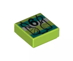 Tile 1 x 1 with Black '6', Dark Turquoise and White Stripes Pattern