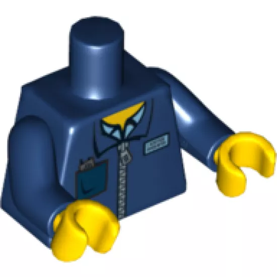 Torso Zipper Jacket with Light Blue Shirt and Ticket in Pocket Pattern / Dark Blue Arms / Yellow Hands