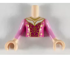 Mini Doll, Torso Friends Girl Dark Pink Dress, Magenta Front, Gold Necklace, Filigree Pattern, Light Nougat Arms with Hands with Bright Pink Sleeves