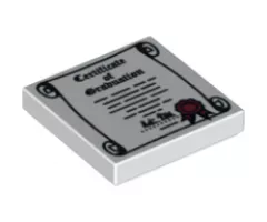 Tile 2 x 2 with 'Certificate of Graduation' and Red Ribbon on Scroll Pattern