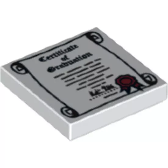 Tile 2 x 2 with 'Certificate of Graduation' and Red Ribbon on Scroll Pattern