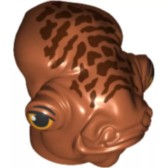 Minifigure, Head, Modified SW Mon Calamari with Small Reddish Brown Skin Texture and Orange and Black Eyes with Eyelids Pattern