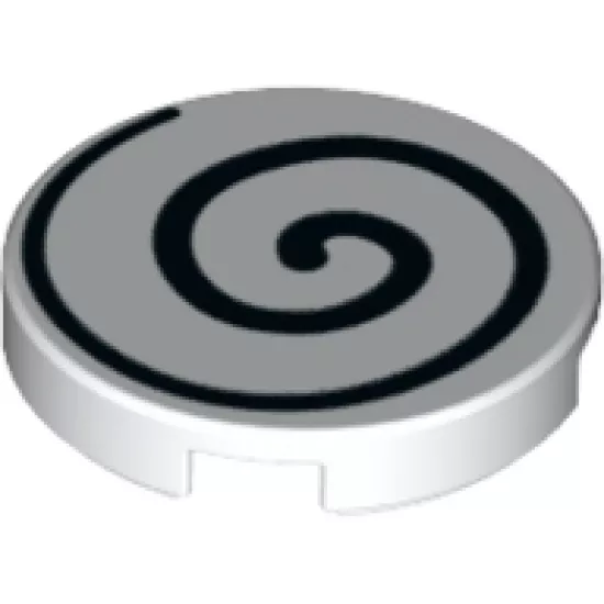 Tile, Round 2 x 2 with Bottom Stud Holder with Spiral Black Pattern