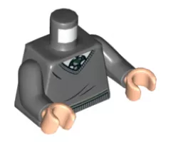 Torso V-Neck Sweater, White Collar, Green and White Tie and Waist Trim (Slytherin) Pattern / Dark Bluish Gray Arms / Light Nougat Hands