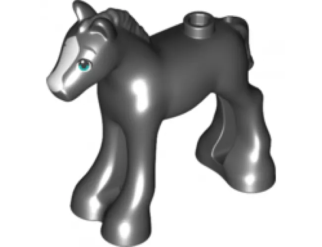 Horse, Friends, Foal with Black and White Eyes with Dark Turquoise Iris, Dark Bluish Gray Eyebrows and White Blaze Pattern (Khan)
