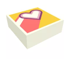 Tile 1 x 1 with Heart and Coral Stripes on Yellow Background Pattern