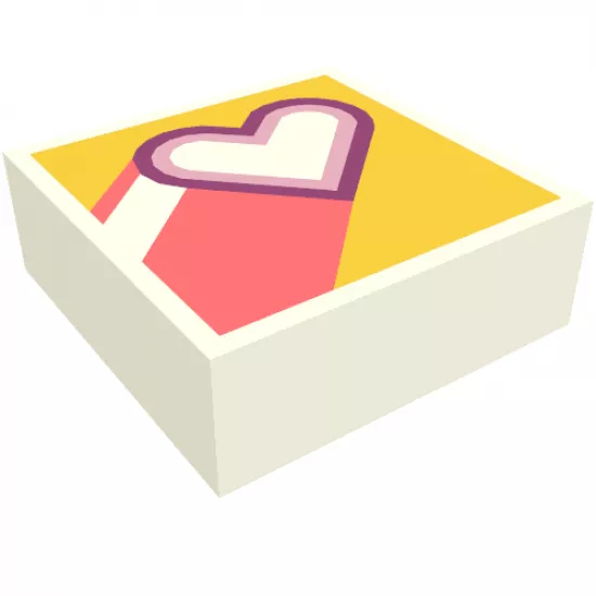 Tile 1 x 1 with Heart and Coral Stripes on Yellow Background Pattern
