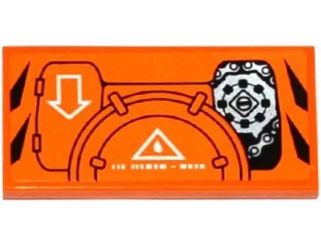Tile 2 x 4 with Hatches, White Arrow, Sprocket and Chain Pattern Model Left Side (Sticker) - Set 70224