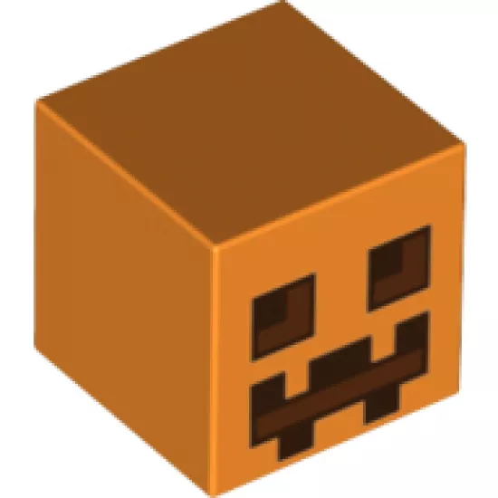 Minifigure, Head, Modified Cube with Dark Brown and Reddish Brown Squares and Rectangles Pattern (Minecraft Pumpkin Jack O' Lantern / Snow Golem Head)