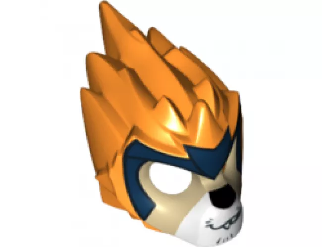 Minifigure, Headgear Mask Lion with Tan Face, Crooked Smile and Dark Blue Headpiece Pattern