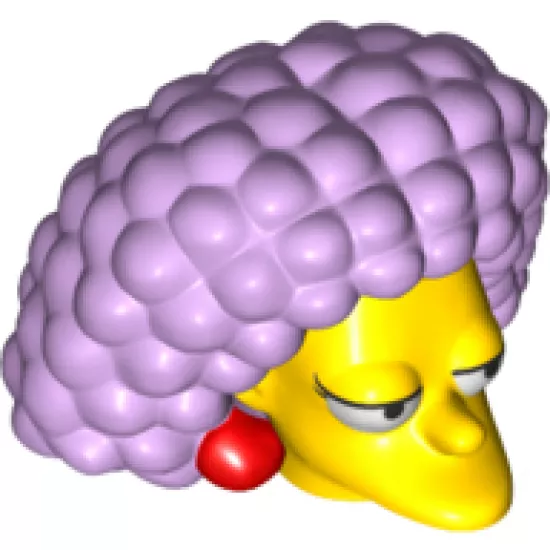 Minifigure, Head, Modified Simpsons Selma with Dark Red Earrings and Lavender Hair Pattern