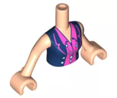 Mini Doll, Torso Friends Woman Open Vest over Dark Pink Shirt with Collar and White Necklace Pattern, Light Nougat Arms with Hands