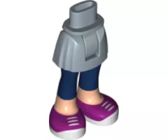 Mini Doll, Legs with Hips and Skirt, Light Nougat Legs with Dark Blue Calf Length Leggings and Magenta Sneakers with White Laces and Soles Pattern