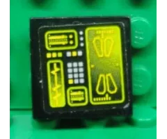 Tile 2 x 2 with Buttons and Neon Green Screens on Black Background Pattern (Sticker) - Set 8107
