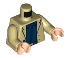 Torso Jacket with 2 Buttons, Dark Blue Shirt and Belt Pattern / Tan Arms / Light Nougat Hands