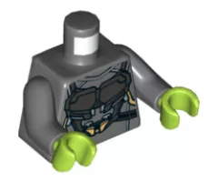 Torso Silver Space Armor with Gold and Bright Light Blue Trim Pattern / Dark Bluish Gray Arms / Lime Hands