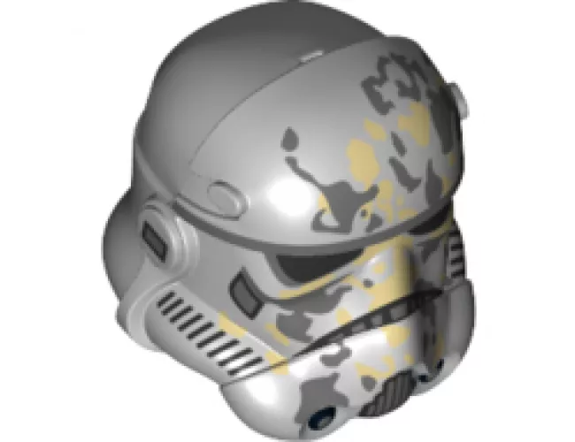 Minifigure, Headgear Helmet SW Stormtrooper, Raised Forehead Type 2, Tan and Dark Bluish Gray Dirt Stains Pattern