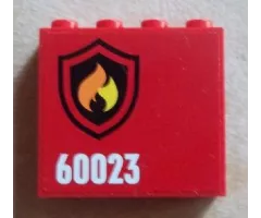 Panel 1 x 4 x 3 with Side Supports - Hollow Studs with Black and Yellow Fire Logo Badge and '60023' Pattern Model Left (Sticker) - Set 60023