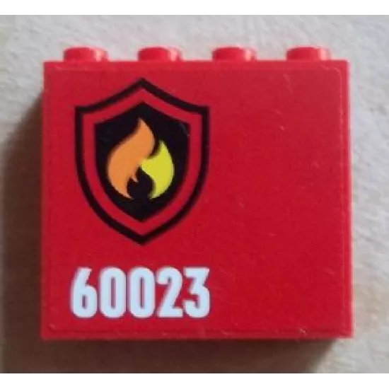 Panel 1 x 4 x 3 with Side Supports - Hollow Studs with Black and Yellow Fire Logo Badge and '60023' Pattern Model Left (Sticker) - Set 60023