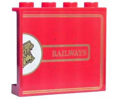 Panel 1 x 4 x 3 with Side Supports - Hollow Studs with Half Hogwarts Logo and 'RAILWAYS' Pattern (Sticker) - Set 4841