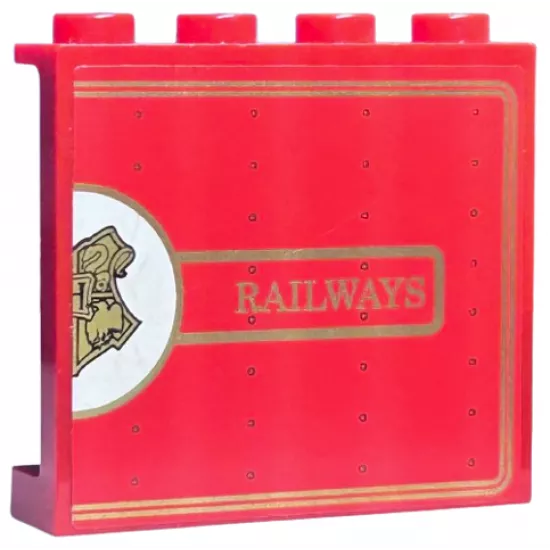 Panel 1 x 4 x 3 with Side Supports - Hollow Studs with Half Hogwarts Logo and 'RAILWAYS' Pattern (Sticker) - Set 4841