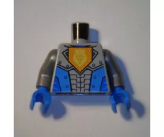 Torso Nexo Knights Armor with Orange Emblem with Yellow Crowned Lion, Dark Azure Panels Pattern / Flat Silver Arms / Blue Hands