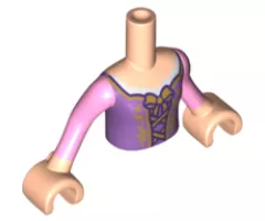 Mini Doll, Torso Friends Girl Medium Lavender Top with Gold Lacing and Bow Pattern, Light Nougat Arms with Hands with Bright Pink Sleeves