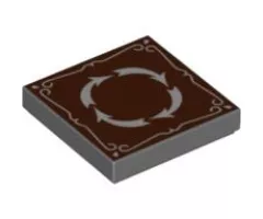 Tile 2 x 2 with 4 White Arrows in Circle and Border on Reddish Brown Background Pattern