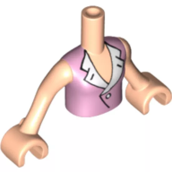 Mini Doll, Torso Friends Girl Bright Pink Blouse Top with Open Collar and Button Pattern, Light Nougat Arms with Hands