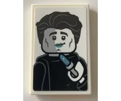 Tile 2 x 3 with Black and White Minifigure and Metallic Blue Lipstick Pattern (Sticker) - Set 21319